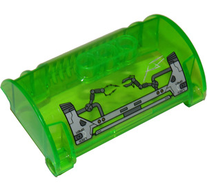 LEGO Verde brillante trasparente Cilindro 3 x 8 x 5 Metà con 3 Fori con 'LOCK', 'OPEN' e Meccanico Braccia (Destra Braccio Giù) Adesivo (15361)