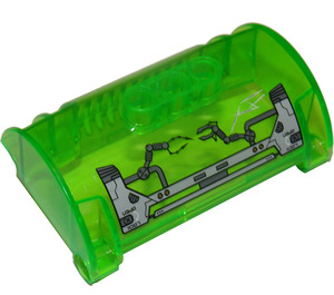 LEGO Transparent Bright Green Cylinder 3 x 8 x 5 Half with 3 Holes with 'LOCK', 'OPEN' and Mechanical Arms (Right Arm Down) Sticker (15361)