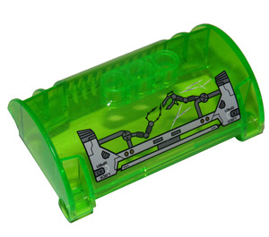 LEGO Transparent Klar Grön Cylinder 3 x 8 x 5 Halv med 3 Hål med 'LOCK', 'OPEN' och Mekanisk Vapen (Höger Arm Upp) Klistermärke (15361)