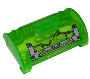 LEGO Transparent Bright Green Cylinder 3 x 8 x 5 Half with 3 Holes with 'LOCK', 'OPEN' and Mechanical Arms (Right Arm Up) Sticker (15361)