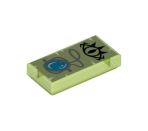 LEGO Transparent Bright Green Tile 1 x 2 with Amulet and Goblin Eye Emblem with Groove (3069 / 31830)