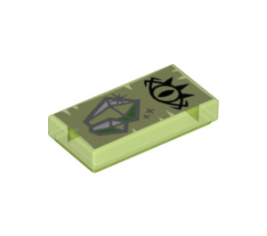 LEGO Transparent Bright Green Tile 1 x 2 with Black Goblin Eye and 2 Silver Sparkling Crystals with Groove (3069 / 31797)