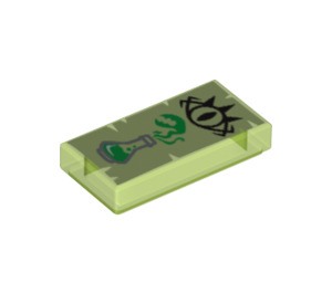 LEGO Transparant Heldergroen Tegel 1 x 2 met Goblin Eye en Erlenmeyer Flask met Lime Vapors met groef (3069 / 33755)