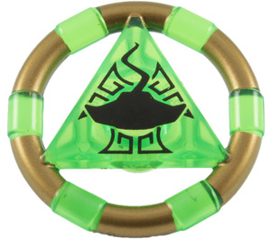 LEGO Transparent Bright Green Treasure Ring with Gold Bands and Manta Ray (89155)