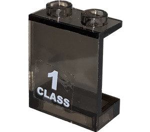 LEGO Transparent Brown Black Panel 1 x 2 x 2 with '1 CLASS' Left Sticker without Side Supports, Hollow Studs (4864)
