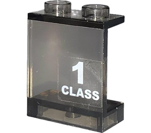 LEGO Transparent Brown Black Panel 1 x 2 x 2 with '1 CLASS' Right Sticker without Side Supports, Hollow Studs (4864)