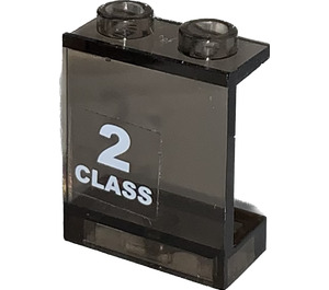 LEGO Transparent Brown Black Panel 1 x 2 x 2 with '2 CLASS' Left Sticker without Side Supports, Hollow Studs (4864)