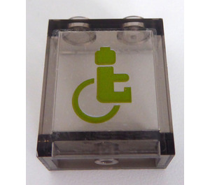 LEGO Transparent Brown Black Panel 1 x 2 x 2 with Lime Disabled Logo Sticker with Side Supports, Hollow Studs (6268)