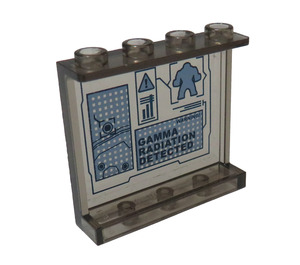 LEGO Transparentes Braunschwarz Panel 1 x 4 x 3 mit Hulk und Gamma Radiation Detected Aufkleber mit Seitenstützen, Hohlbolzen (60581)
