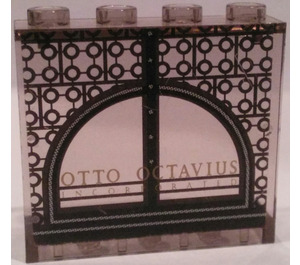 LEGO Transparentes Braunschwarz Panel 1 x 4 x 3 mit Otto Octavius Aufkleber ohne seitliche Stützen, hohle Bolzen (4215 / 30007)