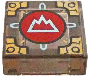 LEGO Transparant bruin zwart Tegel 1 x 1 met Mountain in Rood Cirkel en Gold Decoratie Hoek met groef (3070)