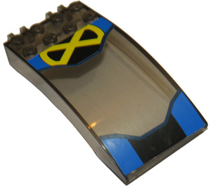 LEGO Transparent Brown Black Windscreen 4 x 8 x 2 Curved Hinge with Yellow X and Black and Blue Background Sticker (46413)