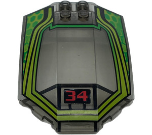 LEGO Transparent Brown Black Windscreen 6 x 8 x 2 Curved with "34" and Lime Pattern Sticker (41751)