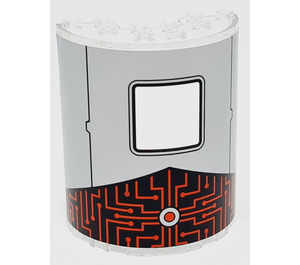 LEGO Transparent Cylinder 3 x 6 x 6 Half with Square Window, Black Lines, Red Button and Circuitry Pattern Sticker (35347)