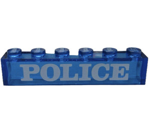 LEGO Transparentes Dunkelblau Stein 1 x 6 mit "Polizei" ohne Unterrohre (3067)