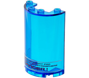 LEGO Transparant Donkerblauw Cilinder 2 x 4 x 5 Halve met '!DANGER' en 'PRISON TRANSPORT...' Sticker (85941)