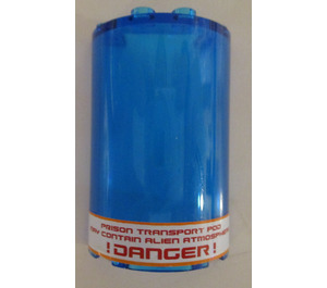 LEGO Transparent Dark Blue Cylinder 2 x 4 x 5 Half with '!DANGER!' Sticker (85941)