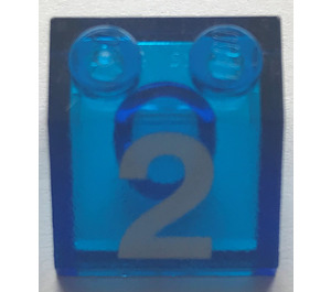 LEGO Transparent Dark Blue Slope 2 x 2 (45°) with Number 2 (3039)