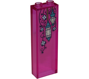 LEGO Transparent Dark Pink Brick 1 x 2 x 5 with Hanging Lamps and Vines Sticker with Stud Holder (2454)