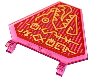 LEGO Transparent Dark Pink Flag 5 x 6 Hexagonal with Dragonhead and "Dragon Grill" (Ninjago Language) Sticker with Thick Clips (17979)