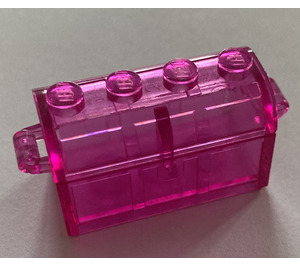 LEGO Transparent Rose Foncé Treasure Chest (Charnière mince sans fentes à l'arrière)