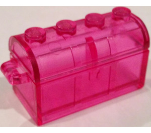 LEGO Transparent Dark Pink Treasure Chest with Lid (Thick Hinge with Slots in Back)