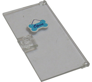 LEGO Transparent Door 1 x 4 x 6 with Stud Handle with bone-shaped Open sign Sticker (35290)