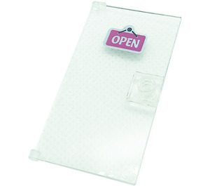LEGO Transparent Door 1 x 4 x 6 with Stud Handle with Dark Pink 'OPEN' Sign Sticker (35290)
