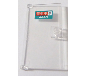 LEGO Transparent Door 1 x 4 x 6 with Stud Handle with 'OPEN' and Wifi Symbol Sticker (35290)