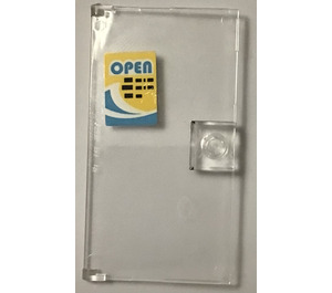 LEGO Transparent Door 1 x 4 x 6 with Stud Handle with Open hours sign Sticker (35290)