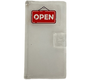 LEGO Transparent Door 1 x 4 x 6 with Stud Handle with 'OPEN' Sign Sticker (35290)