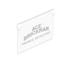 LEGO Transparent Glass for Window 1 x 4 x 3 Opening with "Ace Brickman - Private Detective" Writing (19598 / 60603)