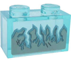 LEGO Transparent Light Blue Brick 1 x 2 with Lightning Sticker without Bottom Tube (3065)