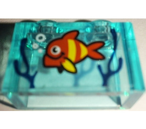 LEGO Transparent Light Blue Brick 1 x 2 with Red Fish with Yellow Stripes Sticker without Bottom Tube (3065)