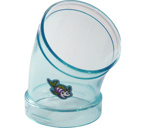 LEGO Transparent Light Blue Cylinder Tube Curved (45°) with Purple-Green Fish Sticker (49737)