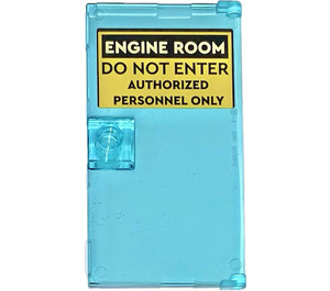 LEGO Transparent Light Blue Door 1 x 4 x 6 with Stud Handle with Engine Room Do not Enter Authorized Personnel only Sticker (35290)