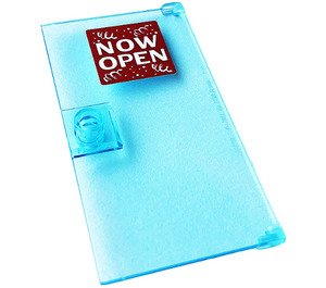 LEGO Transparent Light Blue Door 1 x 4 x 6 with Stud Handle with NOW OPEN Sticker (35290)