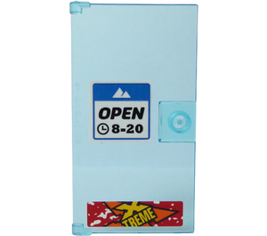 LEGO Transparentes Hellblau Tür 1 x 4 x 6 mit Stud Griff mit 'OPEN 8-20' und 'X TREME' Aufkleber (35290)