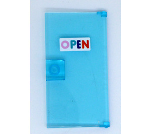 LEGO Transparent Light Blue Door 1 x 4 x 6 with Stud Handle with 'OPEN' Sticker (35290)