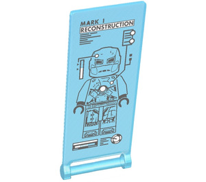 LEGO Transparentes Hellblau Flagge 7 x 3 mit Bar Griff mit ‘MARK I RECONSTRUCTION’ Iron Man Blueprint Aufkleber (30292)