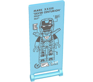 LEGO Transparent Light Blue Flag 7 x 3 with Bar Handle with ‘SILVER CENTURION’ Iron Man Blueprint Sticker (30292)