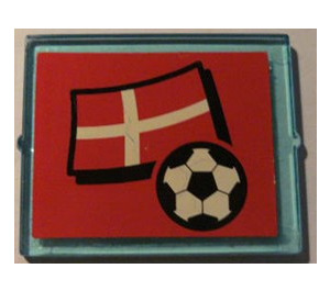 LEGO Transparentní světle modrá Sklo pro Okno 1 x 4 x 3 s Vlajka z Denmark a Fotbal Samolepka (bez kruhu) (3855)