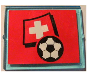 LEGO Transparentes Hellblau Scheibe für Fenster 1 x 4 x 3 mit Flagge von Switzerland und FußBall Aufkleber (ohne Kreis) (3855)