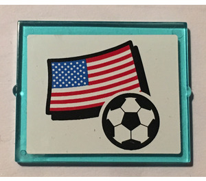LEGO Transparent Light Blue Glass for Window 1 x 4 x 3 with Flag of USA and Football Sticker (without Circle) (3855)