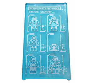 LEGO Transparent Light Blue Glass for Window 1 x 4 x 6 with 'HOUSE PARTY PROTOCOL STATUS: STANDBY...' Sticker (6202)