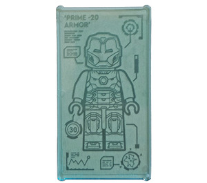 LEGO Bleu clair transparent Verre for Fenêtre 1 x 4 x 6 avec Iron Man 'PRIME -20 ARMOR' Autocollant (6202)