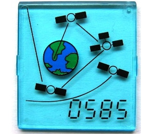 LEGO Transparent Light Blue Glass for Window 4 x 4 x 3 with '0585', Earth & Satellites Sticker (4448)