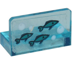 LEGO Transparent Light Blue Panel 1 x 2 x 1 with Fish Swimming Right and White Bubbles Sticker with Rounded Corners (4865)
