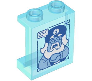 LEGO Bleu Clair Transparent Panneau 1 x 2 x 2 avec 2D-Gong Face Autocollant avec supports latéraux, tenons creux (6268)