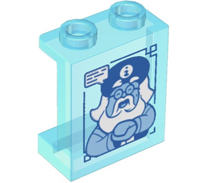 LEGO Transparentes Hellblau Panel 1 x 2 x 2 mit 2D-Gong Gesicht Aufkleber mit Seitenstützen, Hohlbolzen (6268)
